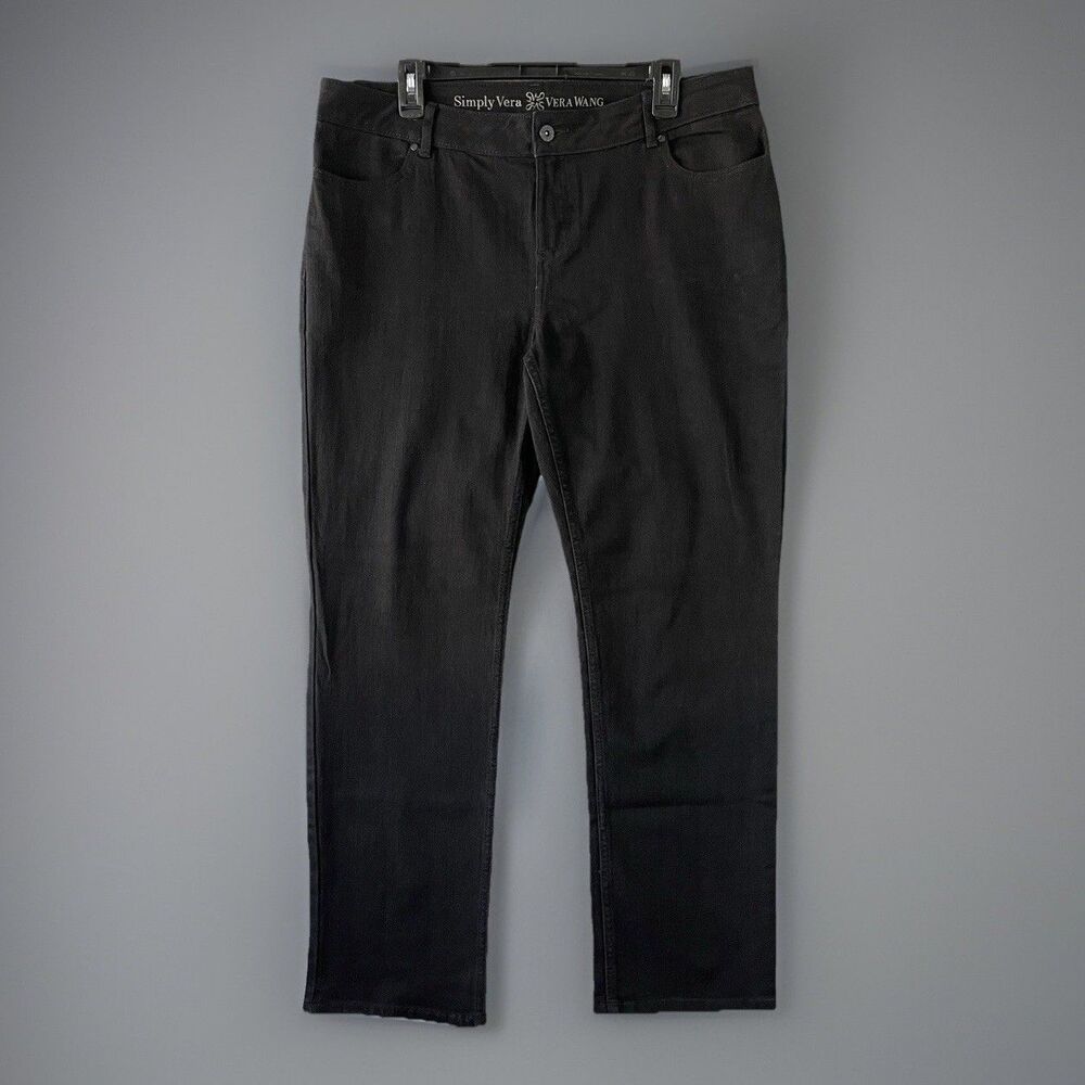 Simply Vera Vera Wang Straight Leg Jeans Womens 14 Black Cargo Pocket Flap Stret